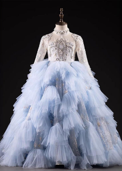 Spring Nail Blue Light Bead Maxi Kids Dresses Boutique Tulle FashionChic