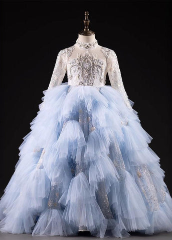 Spring Nail Blue Light Bead Maxi Kids Dresses Boutique Tulle FashionChic