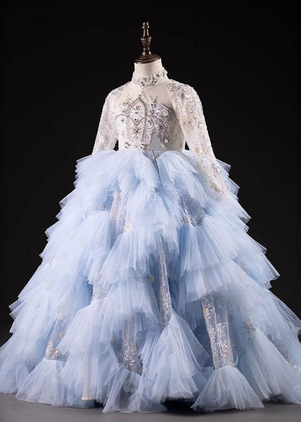 Spring Nail Blue Light Bead Maxi Kids Dresses Boutique Tulle FashionChic