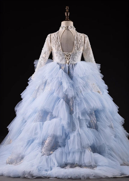 Spring Nail Blue Light Bead Maxi Kids Dresses Boutique Tulle FashionChic