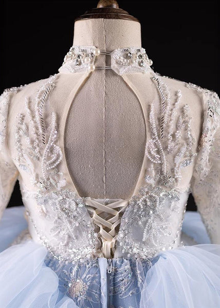 Spring Nail Blue Light Bead Maxi Kids Dresses Boutique Tulle FashionChic