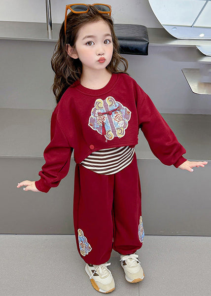 Boutique Mulberry O-Neck Print Girls Sweatshirt And Pants Two Piece Set Spring TR020 ABC