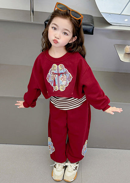 Boutique Mulberry O-Neck Print Girls Sweatshirt And Pants Two Piece Set Spring TR020 ABC
