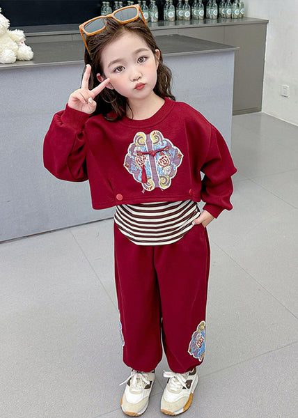 Boutique Mulberry O-Neck Print Girls Sweatshirt And Pants Two Piece Set Spring TR020 ABC