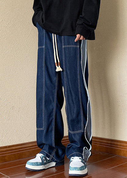 Denim Apparel Men Pants Boutique Oversized Patchwork Spring Navy FashionChic