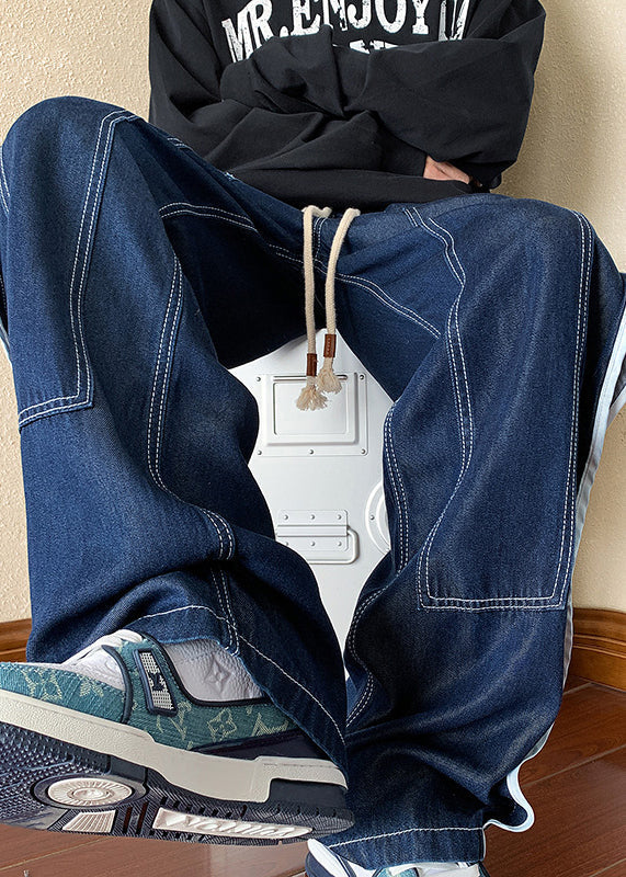 Denim Apparel Men Pants Boutique Oversized Patchwork Spring Navy FashionChic