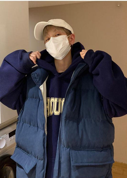 Boutique Navy Oversized Pockets Fine Cotton Filled Men Parkas Winter TK019