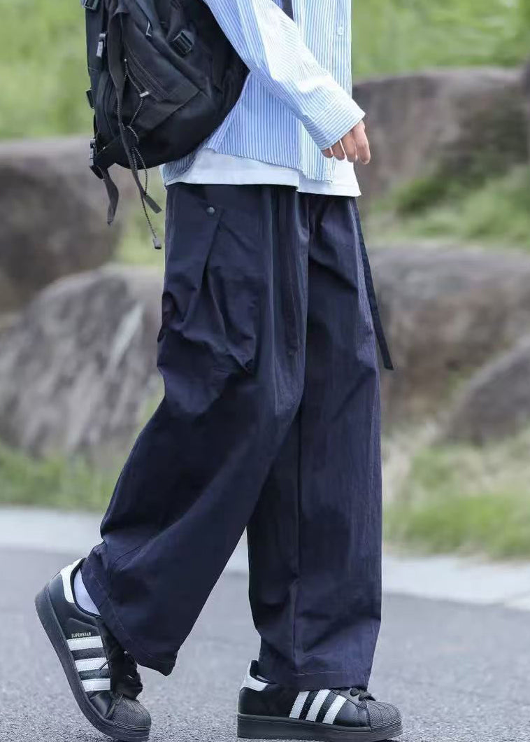 Lace Summer Up Pockets Cotton Men Pants Solid Boutique Navy FashionChic