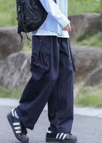 Lace Summer Up Pockets Cotton Men Pants Solid Boutique Navy FashionChic