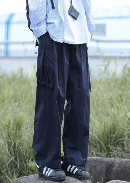 Lace Summer Up Pockets Cotton Men Pants Solid Boutique Navy FashionChic