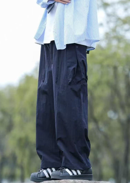 Lace Summer Up Pockets Cotton Men Pants Solid Boutique Navy FashionChic