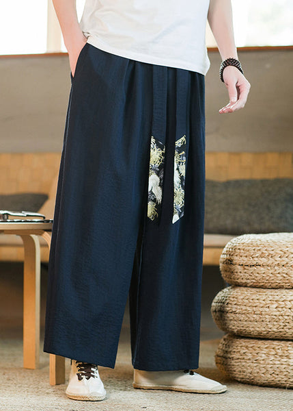 Boutique Navy Pockets Ribbon Patchwork Cotton Mens Pants Summer SA062 Men-casual-MENCP240726