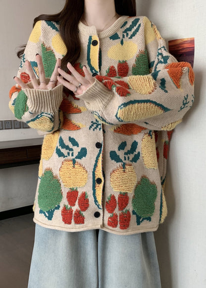 Boutique O Neck Embroidered Jacquard Knit Loose Cardigans Winter RG021 ABC