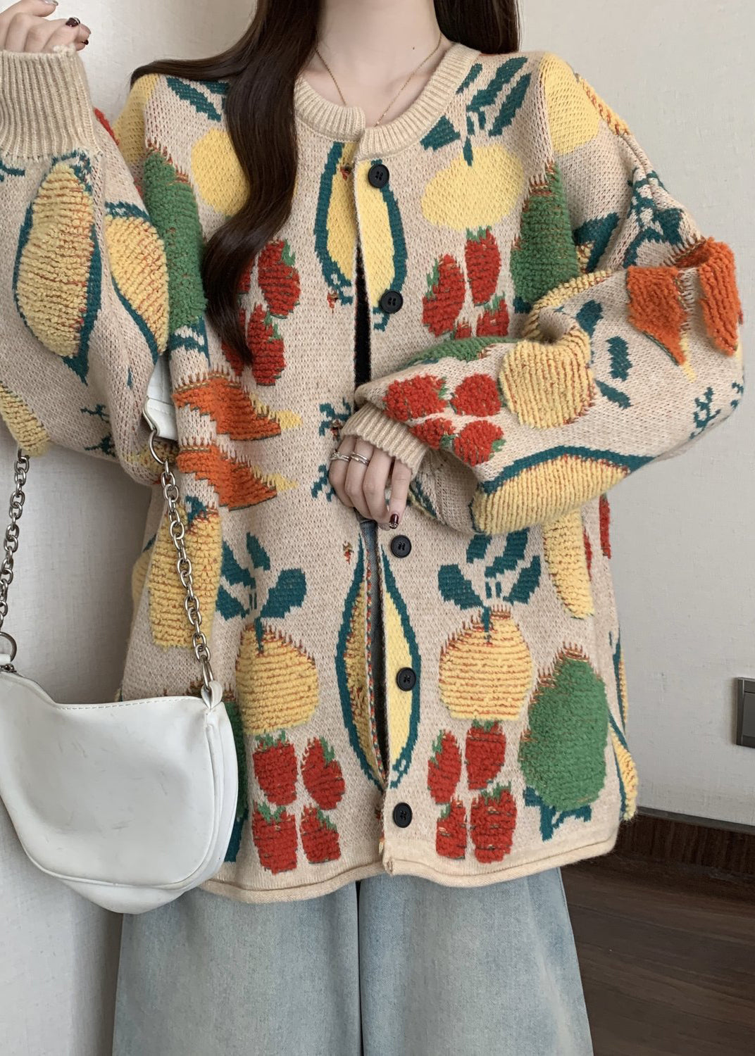 Boutique O Neck Embroidered Jacquard Knit Loose Cardigans Winter RG021 ABC