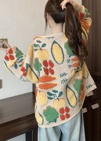 Boutique O Neck Embroidered Jacquard Knit Loose Cardigans Winter RG021 ABC