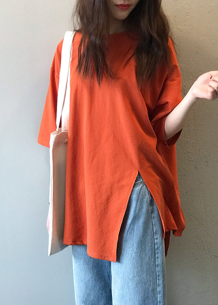 Boutique Orange O Neck Cotton T Shirts Top Summer WR012 HS-STP241103