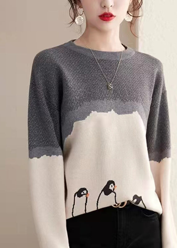 Boutique Photo Color O-Neck Print Cotton Knit Sweaters Fall QT046 OL-NTP241001