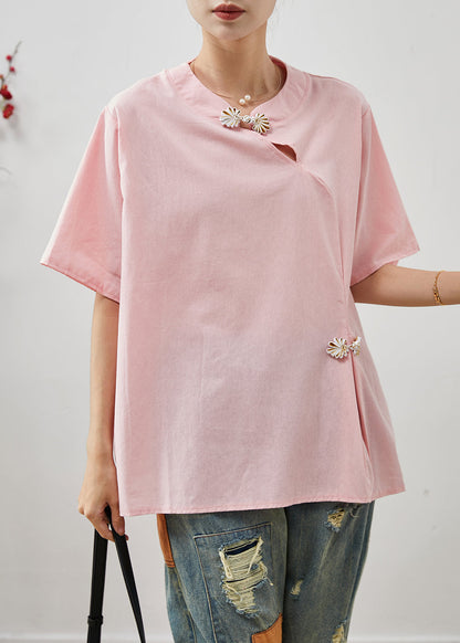 Boutique Pink Chinese Button Cotton Shirt Tops Summer AP1075 AM-STP240904