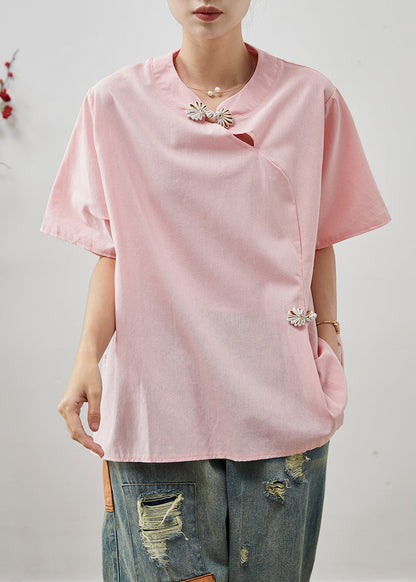 Boutique Pink Chinese Button Cotton Shirt Tops Summer AP1075 AM-STP240904