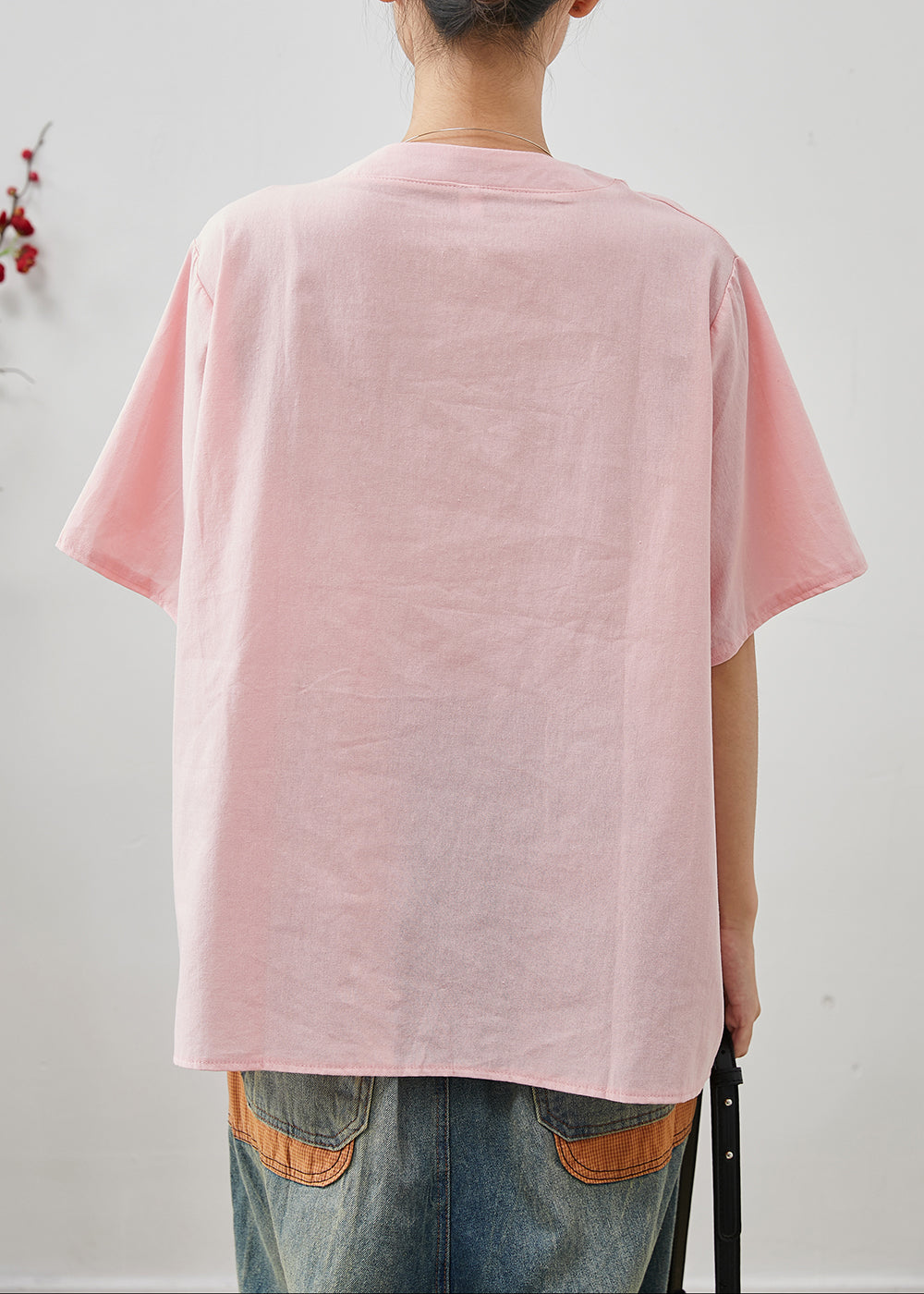 Boutique Pink Chinese Button Cotton Shirt Tops Summer AP1075 AM-STP240904