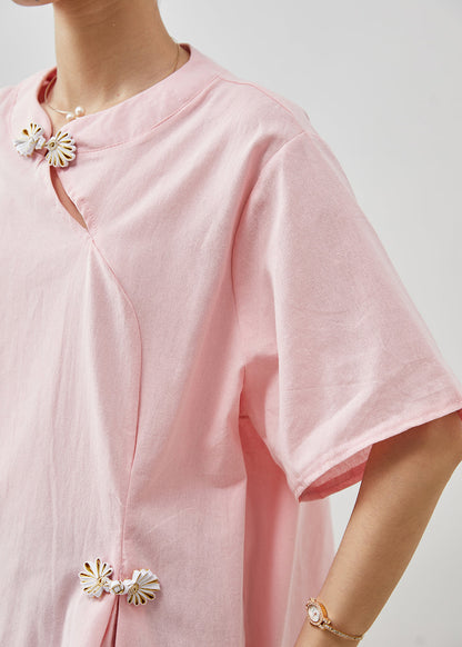 Boutique Pink Chinese Button Cotton Shirt Tops Summer AP1075 AM-STP240904