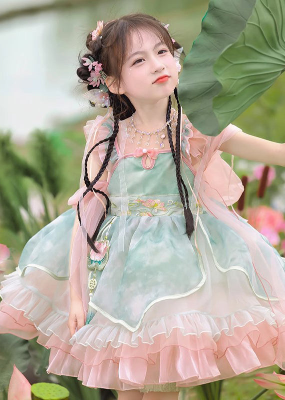 Dress Ruffled Boutique Mid Tulle Kids Pink Patchwork Embroideried FashionChic