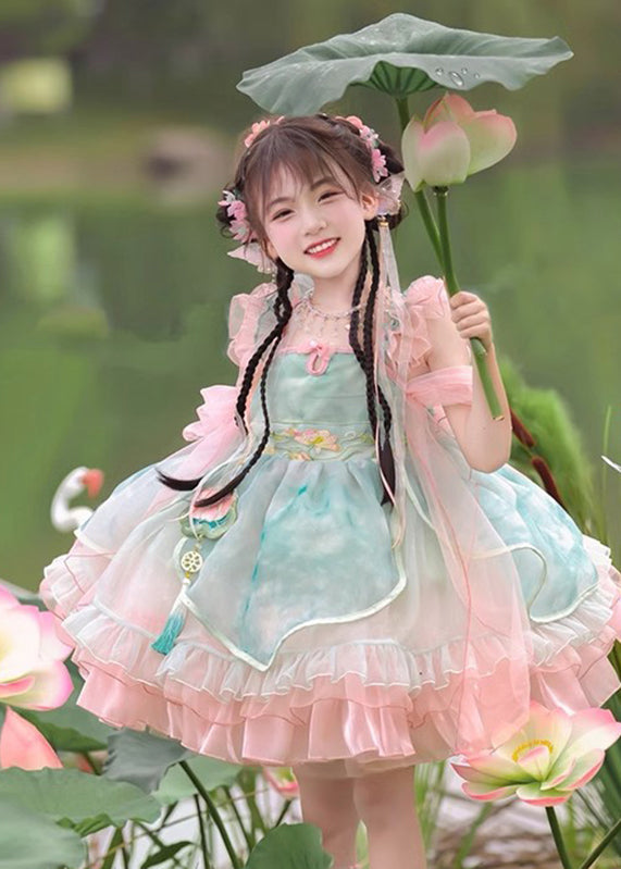 Dress Ruffled Boutique Mid Tulle Kids Pink Patchwork Embroideried FashionChic