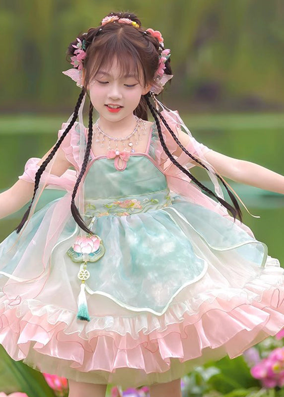 Dress Ruffled Boutique Mid Tulle Kids Pink Patchwork Embroideried FashionChic