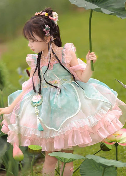 Dress Ruffled Boutique Mid Tulle Kids Pink Patchwork Embroideried FashionChic