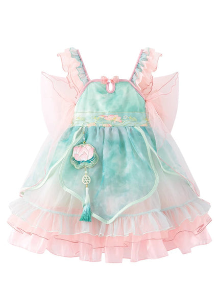 Dress Ruffled Boutique Mid Tulle Kids Pink Patchwork Embroideried FashionChic