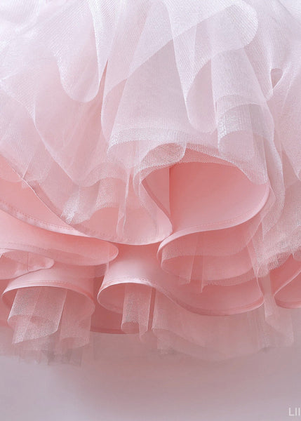 Boutique Pink Nail Bead Bow Tulle Kids Maxi Dresses Sleeveless YS034 ABC