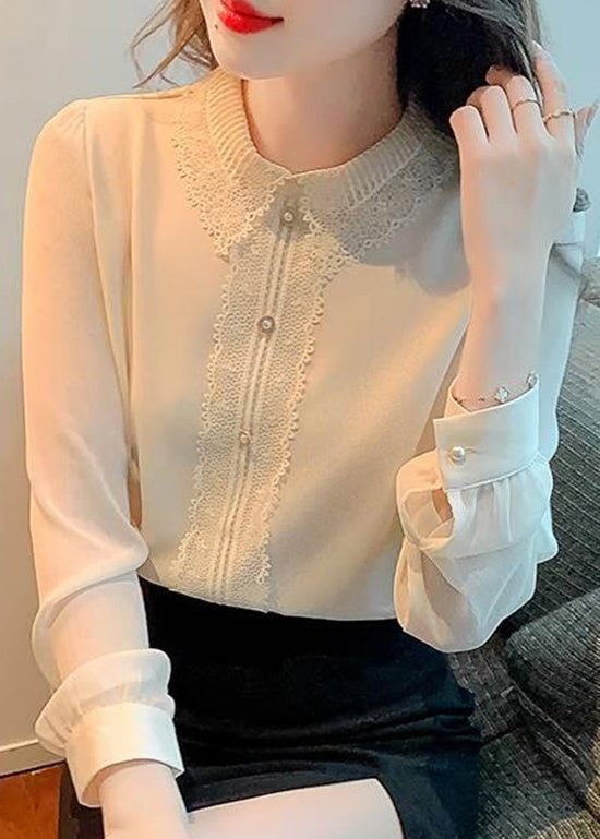 Boutique Collar Pan Shirt Top Cotton Pink Patchwork Peter Lace FashionChic