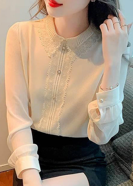 Boutique Collar Pan Shirt Top Cotton Pink Patchwork Peter Lace FashionChic