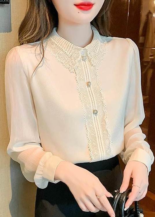 Boutique Collar Pan Shirt Top Cotton Pink Patchwork Peter Lace FashionChic