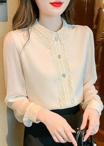 Boutique Collar Pan Shirt Top Cotton Pink Patchwork Peter Lace FashionChic