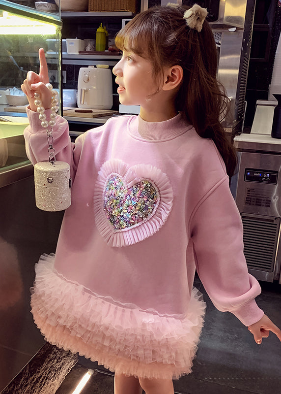 Boutique Pink Sequins Warm Fleece Kids Mid Sweatshirts Dress Spring YE026 ABC