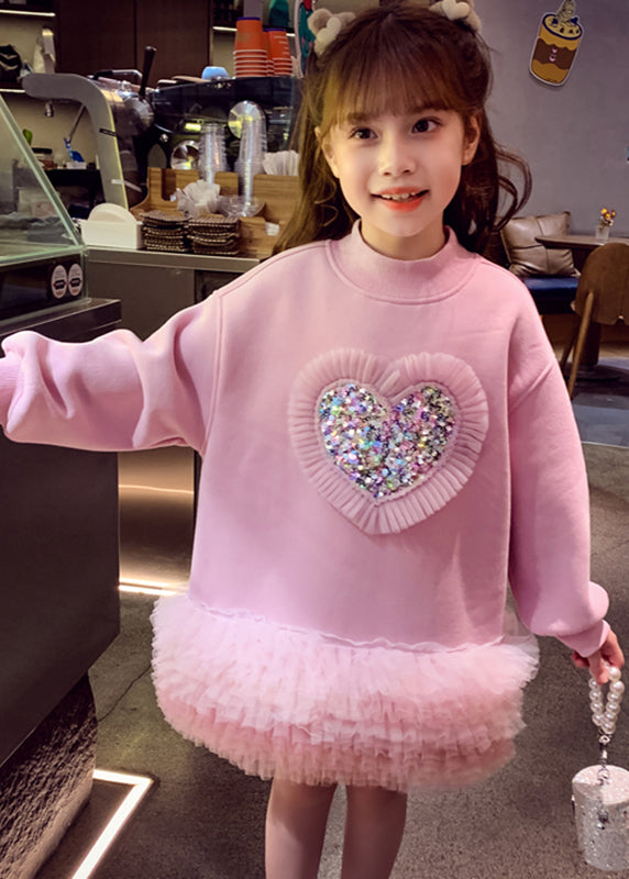 Boutique Pink Sequins Warm Fleece Kids Mid Sweatshirts Dress Spring YE026 ABC