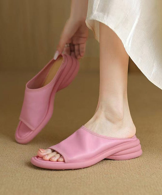 Sheepskin Boutique Toe Comfy Peep Sandals Pink Slide FashionChic