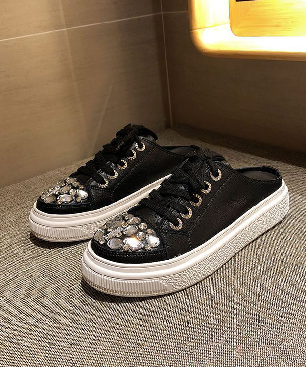 Boutique Slide Up Pink Sandals Splicing Platform Lace Zircon FashionChic