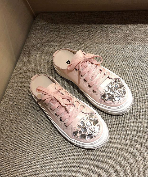 Up Splicing Zircon Sandals Platform Lace Boutique Pink Slide FashionChic