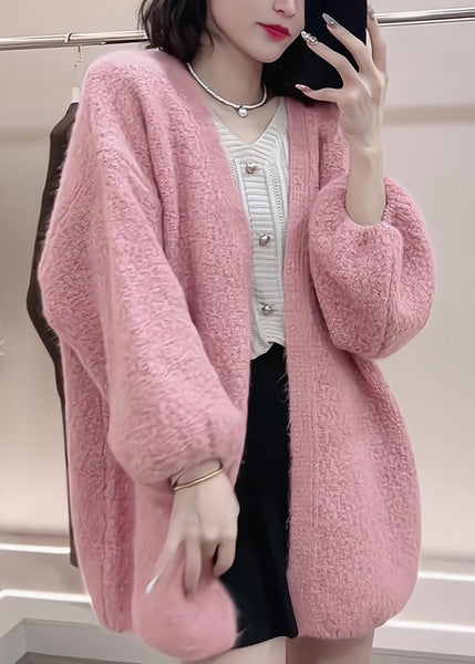 Boutique Pink V Neck Plus Size Knit Cardigans Fall WO028 HS-NCT241109