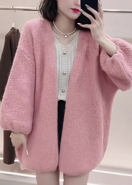 Boutique Pink V Neck Plus Size Knit Cardigans Fall WO028 HS-NCT241109