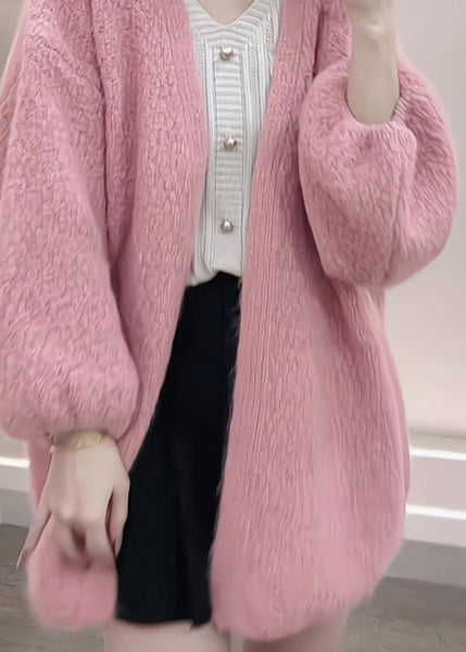 Boutique Pink V Neck Plus Size Knit Cardigans Fall WO028 HS-NCT241109
