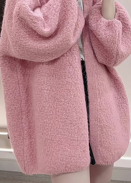 Boutique Pink V Neck Plus Size Knit Cardigans Fall WO028 HS-NCT241109