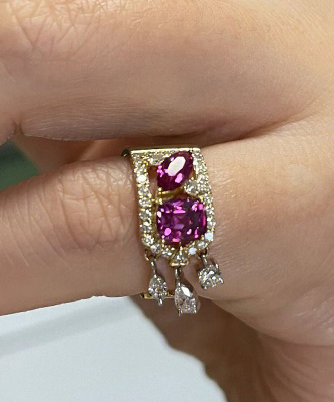 Boutique Purple Alloy Zircon Gem Stone Tassel Rings QJ028 JEW-RIN241021
