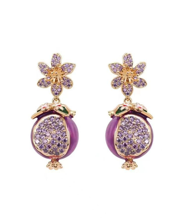 Boutique Purple Copper Zircon Drip Glaze Pomegranate Flower Drop Earrings WP015 JEW-EAR241112