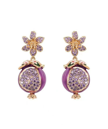 Boutique Purple Copper Zircon Drip Glaze Pomegranate Flower Drop Earrings WP015 JEW-EAR241112