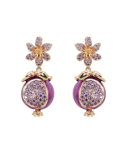 Boutique Purple Copper Zircon Drip Glaze Pomegranate Flower Drop Earrings WP015 JEW-EAR241112