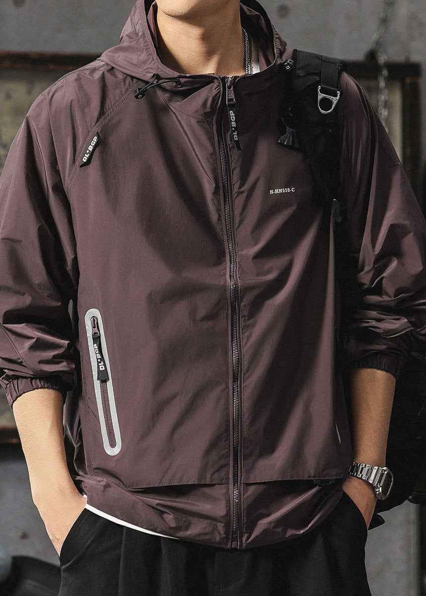Mens Purple Summer Boutique UPF 50+ Coat Zippered Hooded FashionChic