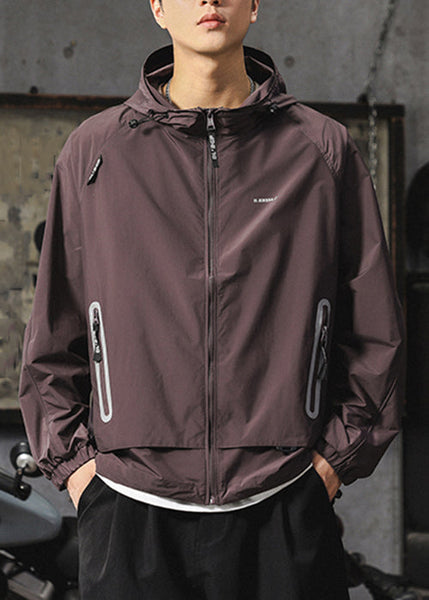 Mens Purple Summer Boutique UPF 50+ Coat Zippered Hooded FashionChic